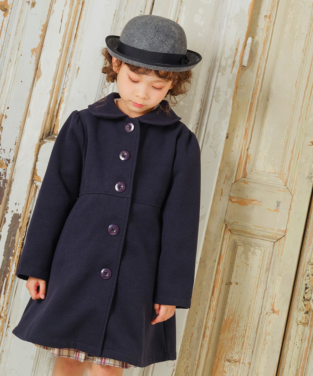 Buttons with pockets long coat Navy model image whole body