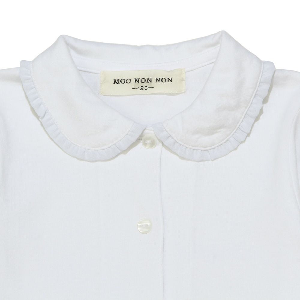 100 % cotton collar chiffon frill blouse 2023ss2 White Design point 1