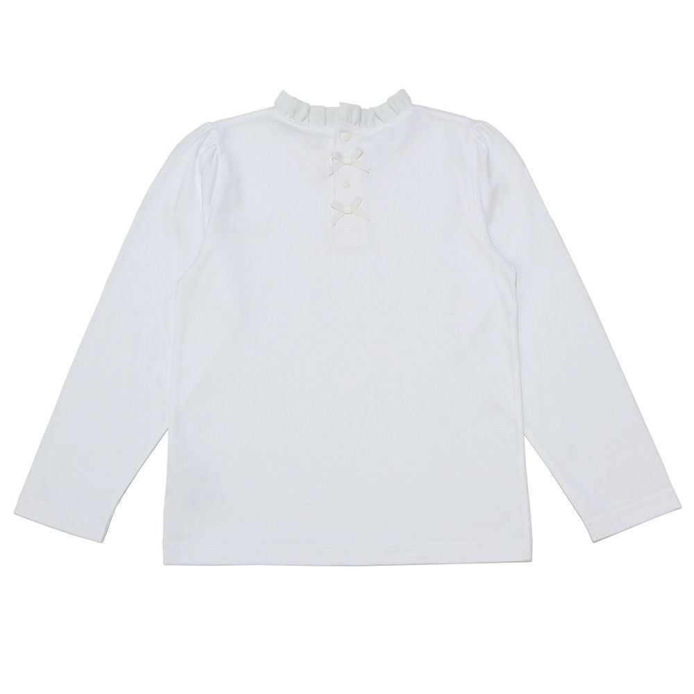 100 % cotton back button chiffon frill collar blouse 2023ss2 White back