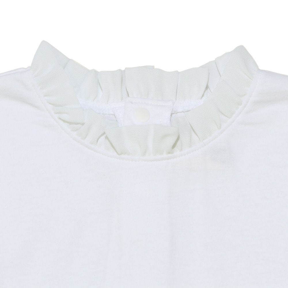100 % cotton back button chiffon frill collar blouse 2023ss2 White Design point 1