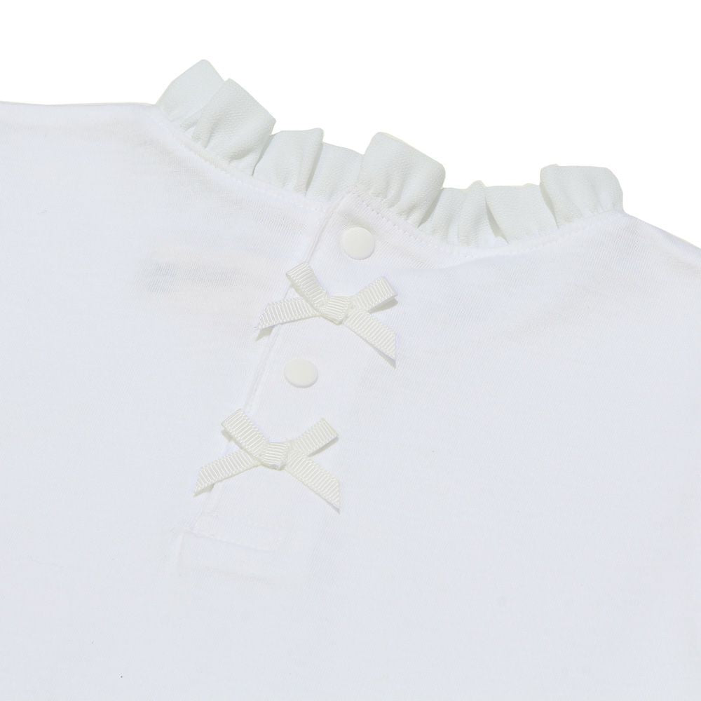 100 % cotton back button chiffon frill collar blouse 2023ss2 White Design point 2