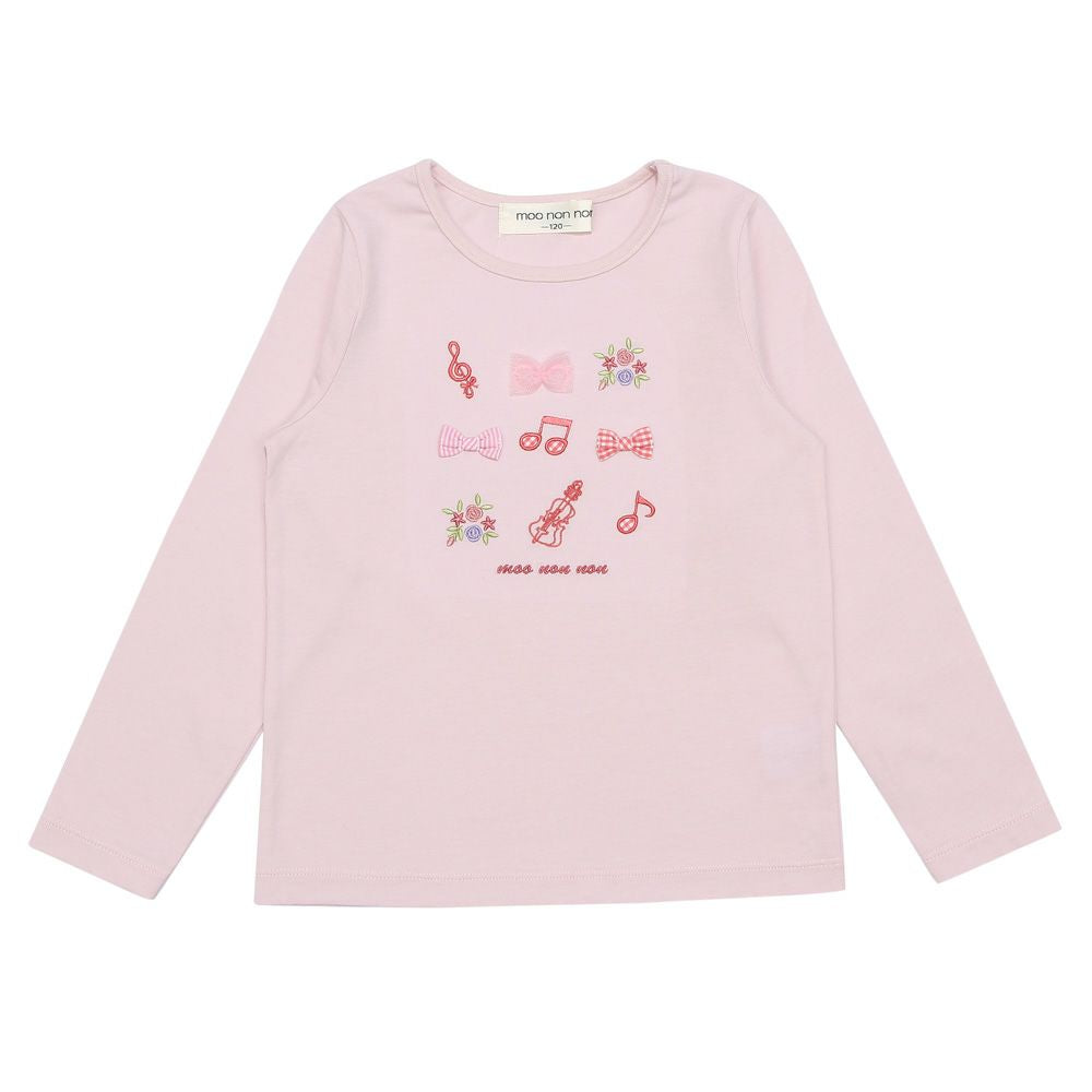 T -shirt with 100 % cotton three -dimensional embroidery motif 2023ss2 Pink front