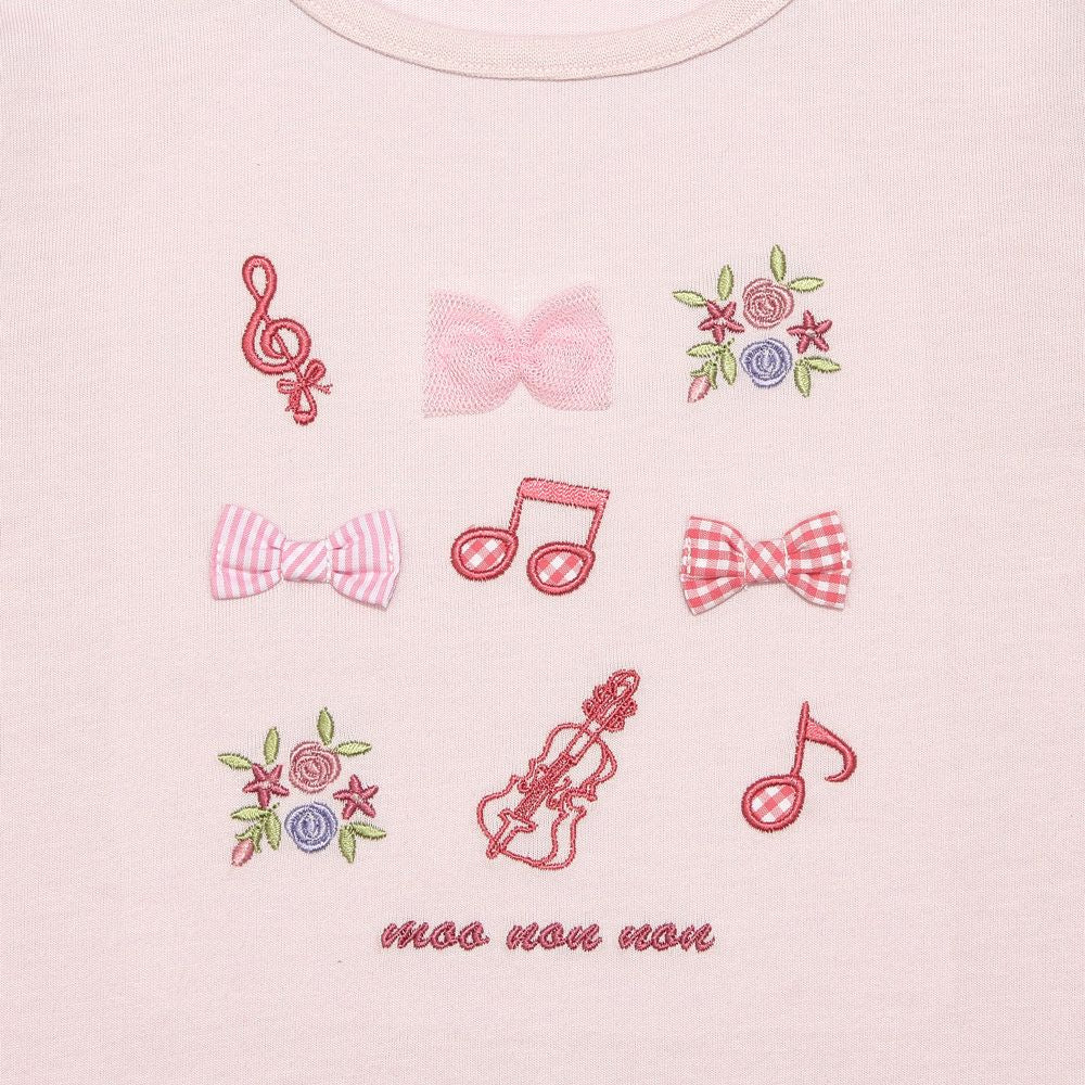 T -shirt with 100 % cotton three -dimensional embroidery motif 2023ss2 Pink Design point 1