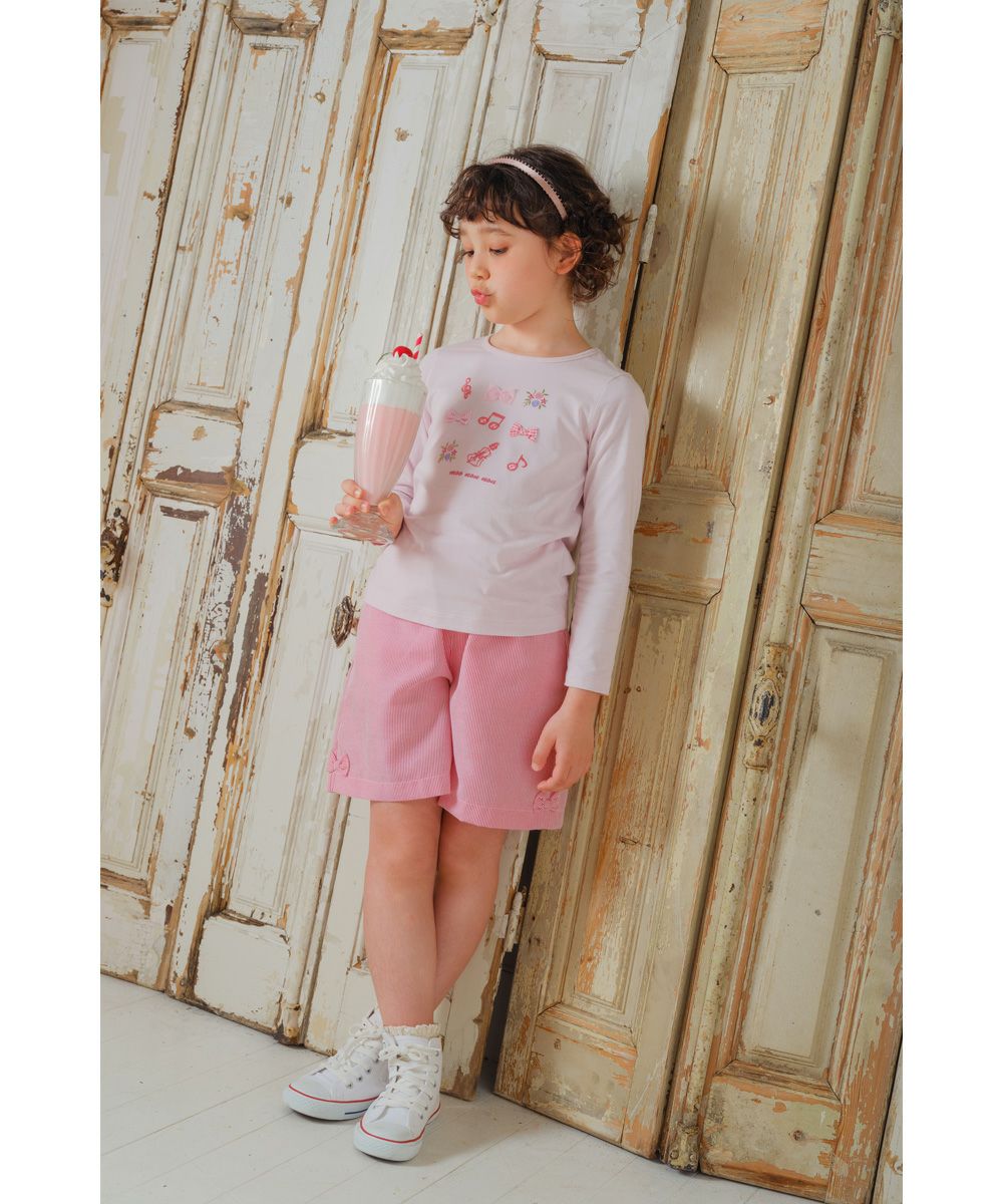 T -shirt with 100 % cotton three -dimensional embroidery motif 2023ss2 Pink model image up