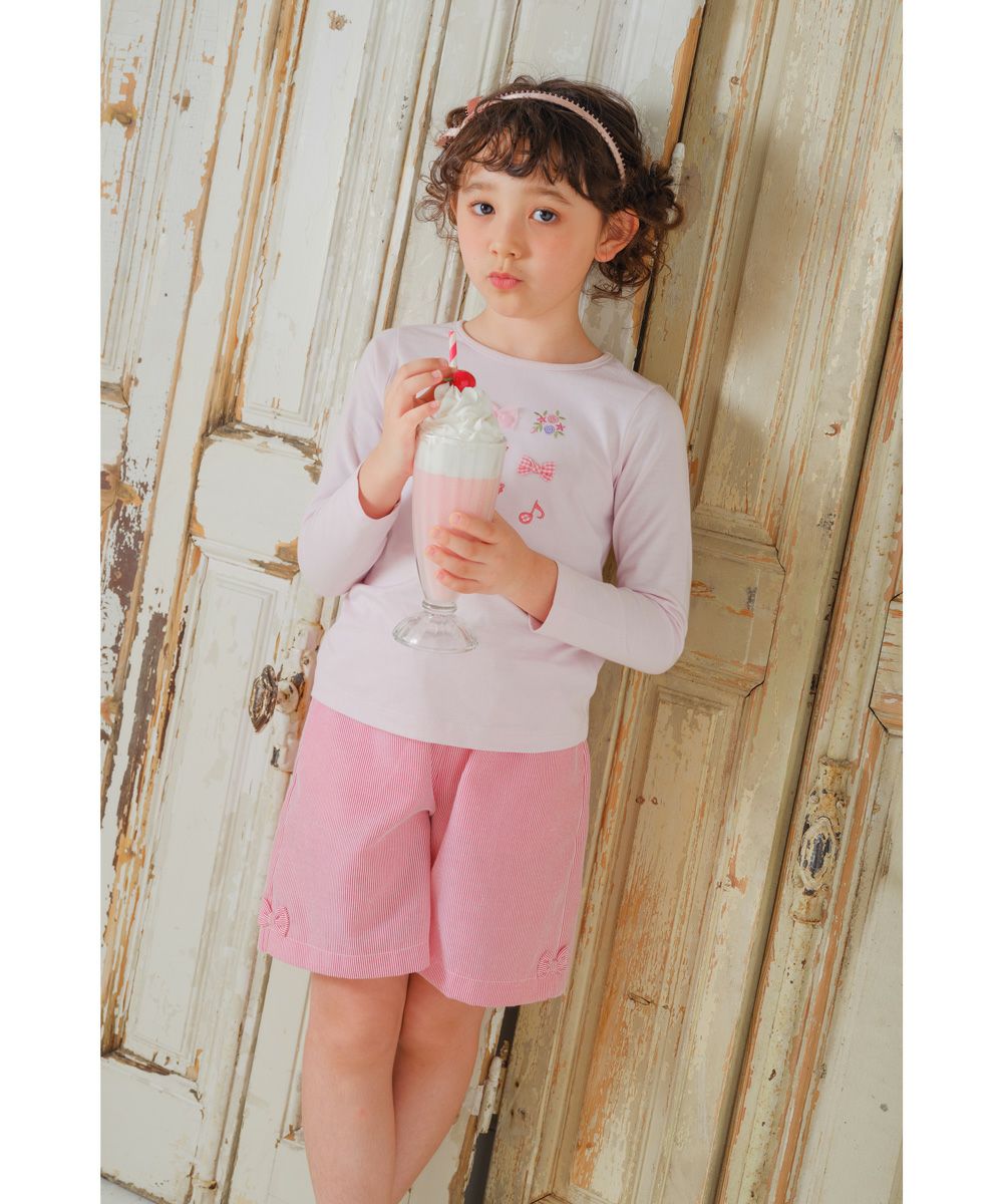 T -shirt with 100 % cotton three -dimensional embroidery motif 2023ss2 Pink model image 3