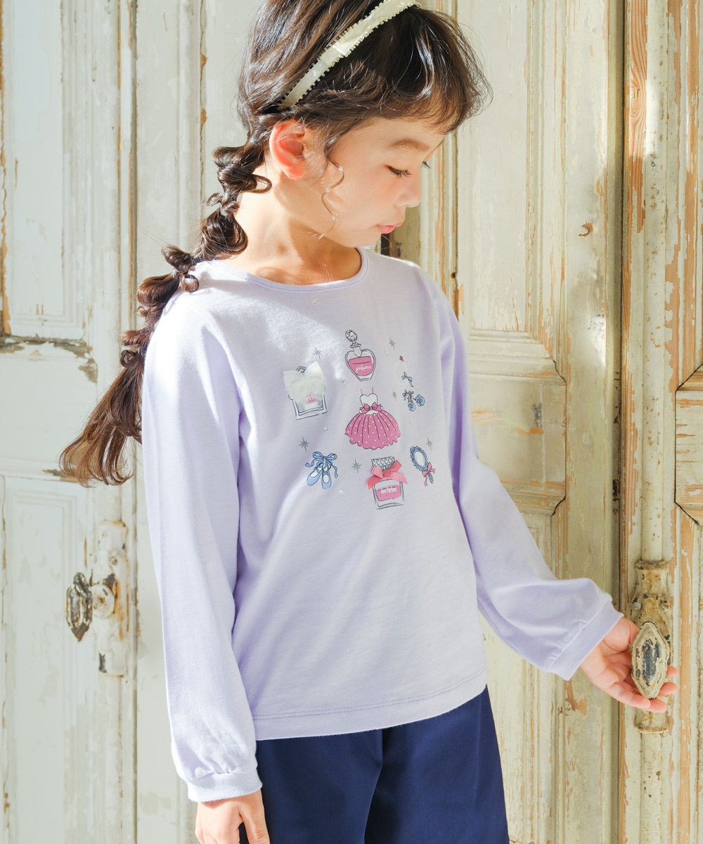 100 % cotton perfume ballet motif print long sleeve T -shirt 2023ss2 Purple model image 1