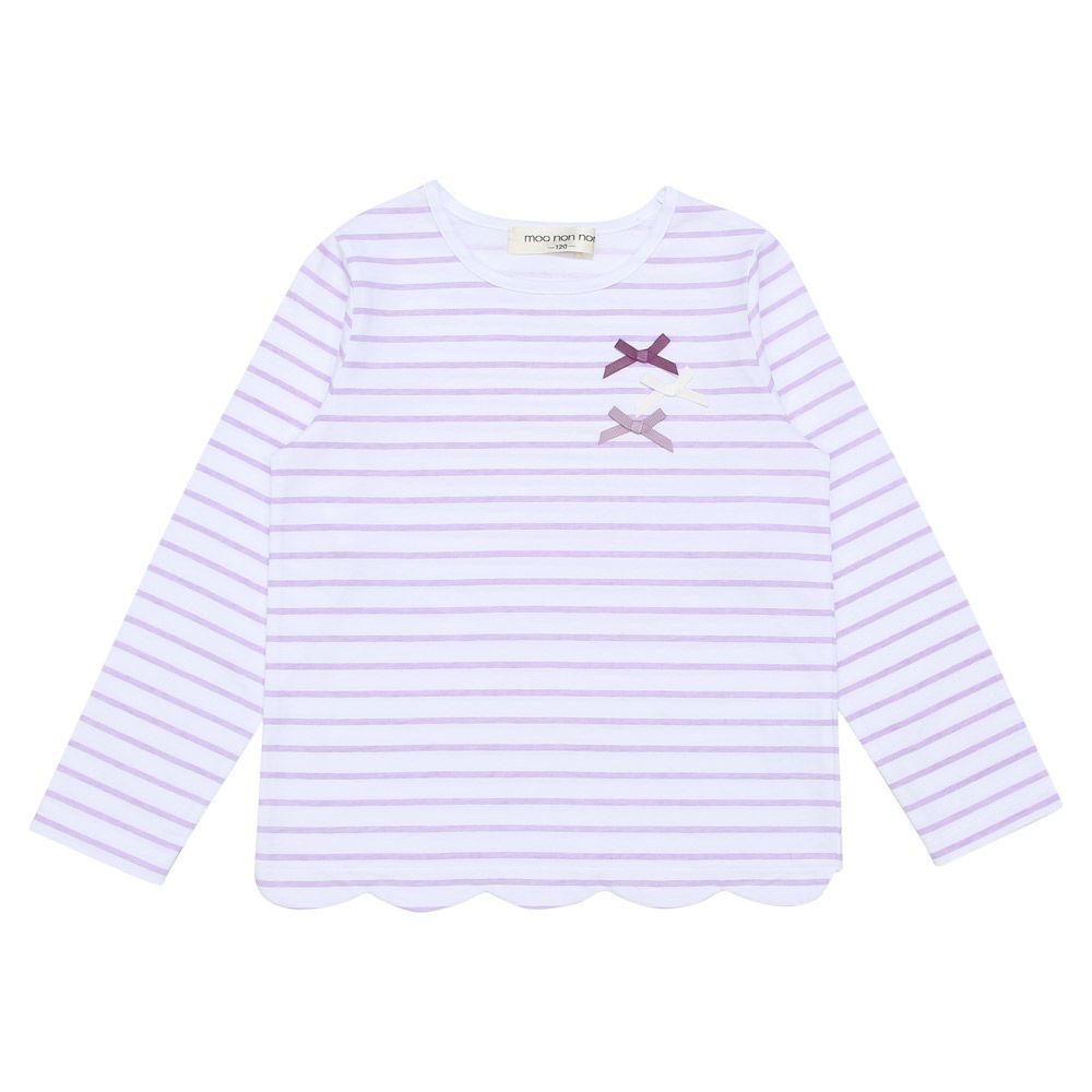 100 % cotton hem with ribbon hem scalap border long sleeve T -shirt 2023ss2 Purple front