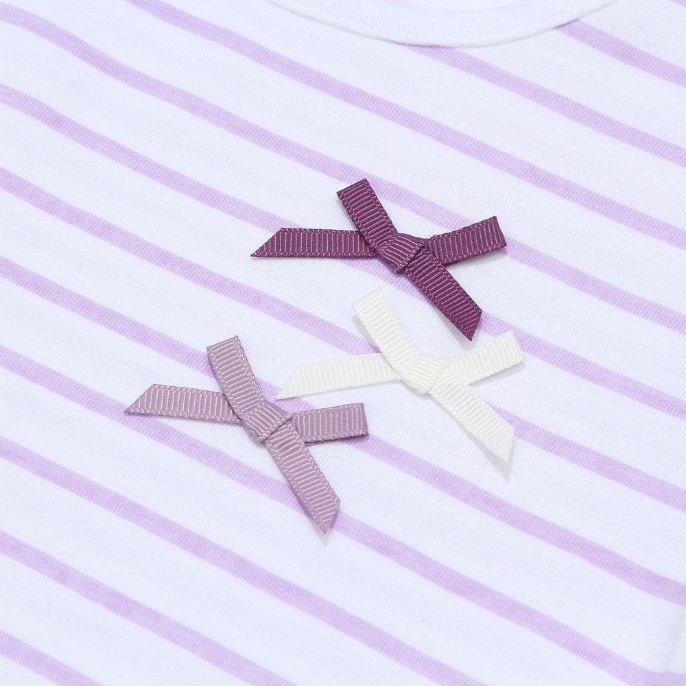 100 % cotton hem with ribbon hem scalap border long sleeve T -shirt 2023ss2 Purple Design point 1