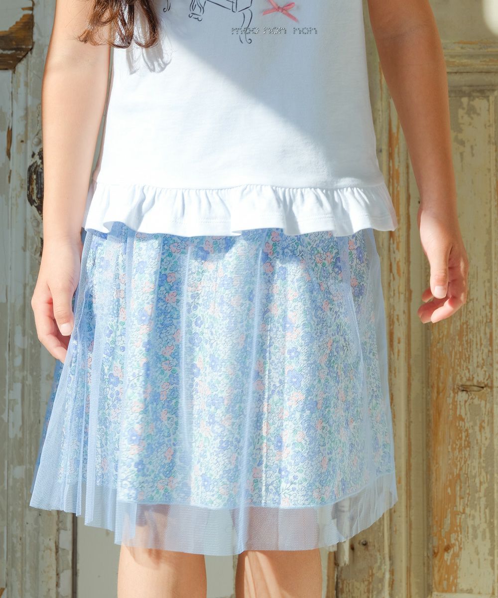 Floral inner cotton 100 % tulle skirt 2023ss2 Blue model image 1