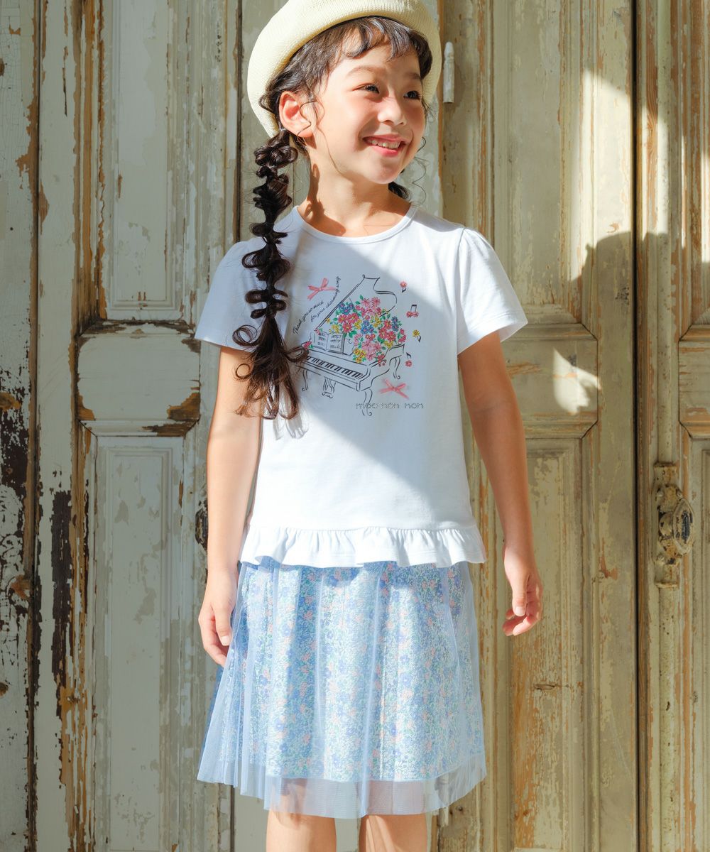 Floral inner cotton 100 % tulle skirt 2023ss2 Blue model image 2