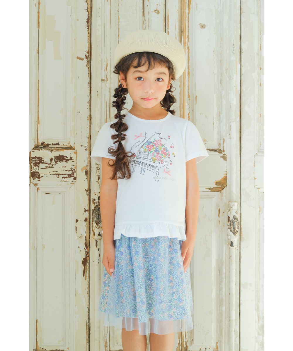 Floral inner cotton 100 % tulle skirt 2023ss2 Blue model image 4