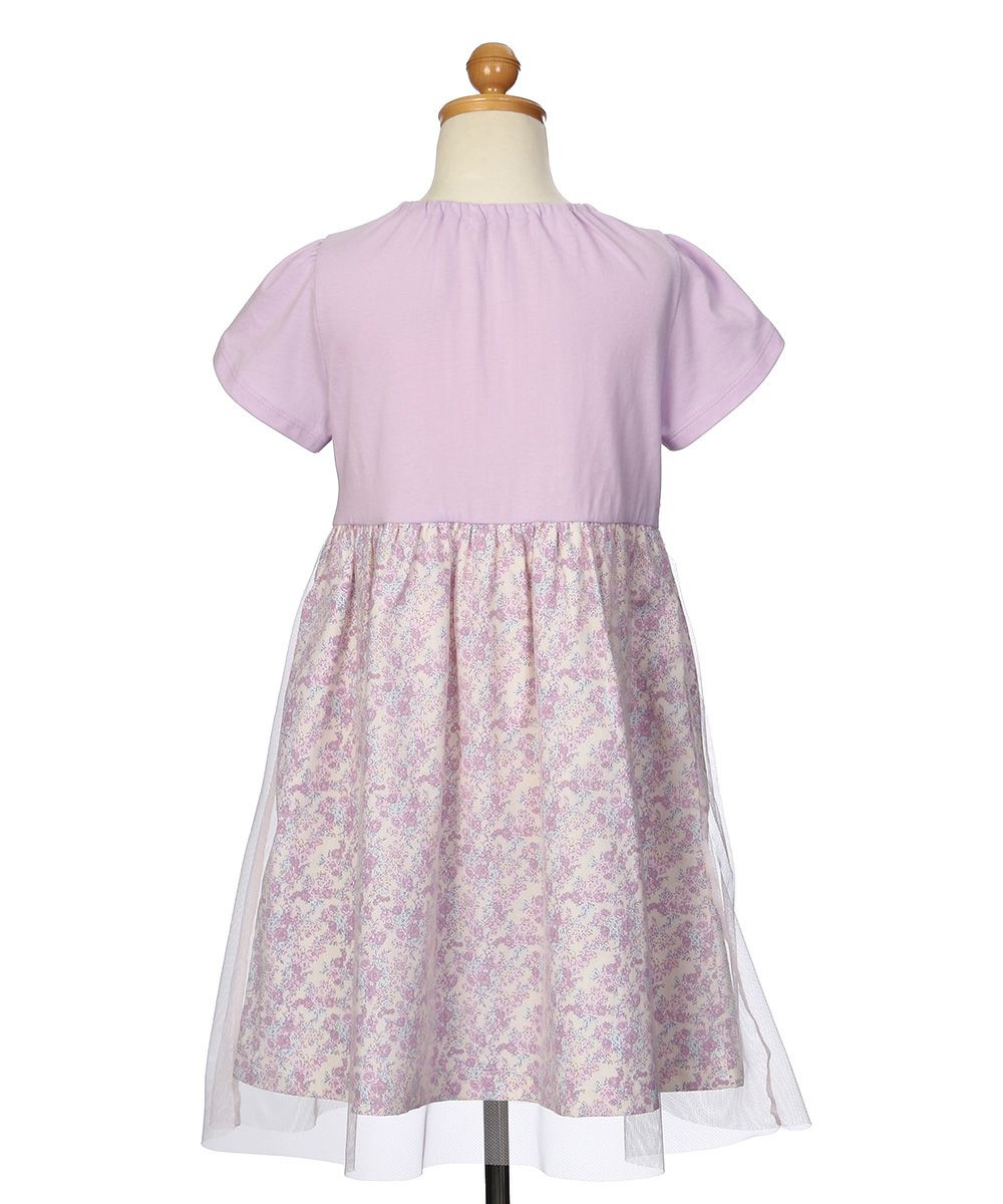 100 % cotton original floral pattern ribbon tulle docking dress 2023ss2 Purple torso