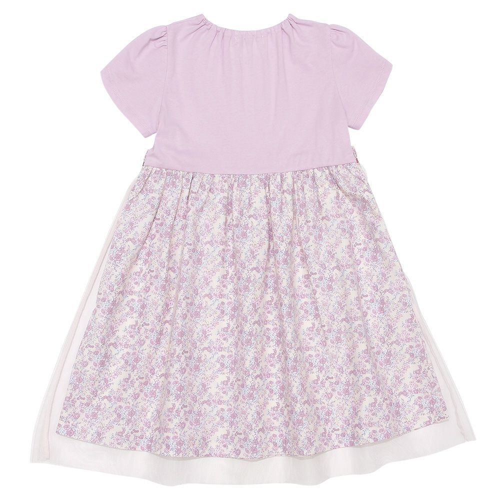 100 % cotton original floral pattern ribbon tulle docking dress 2023ss2 Purple back