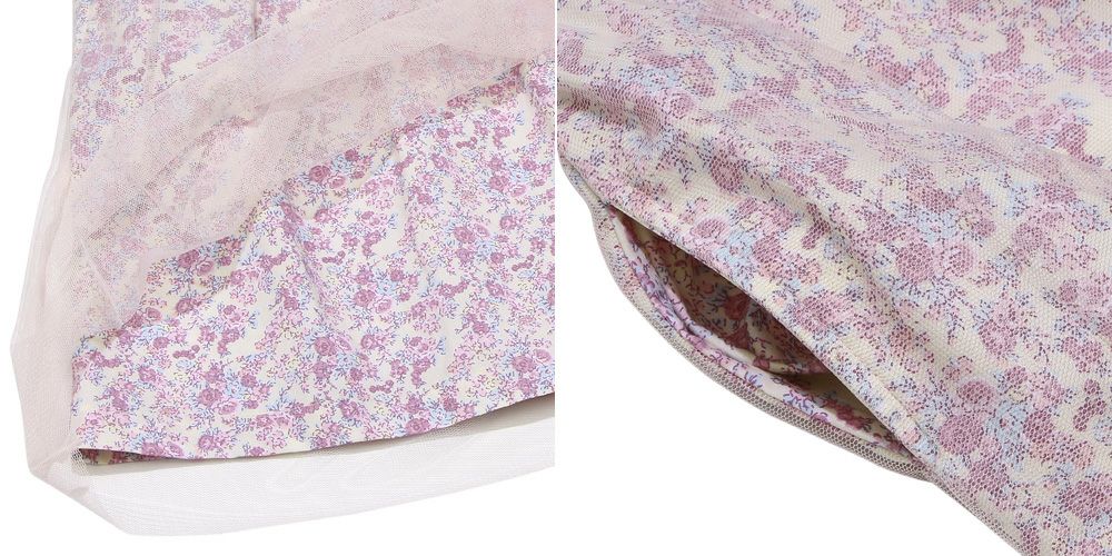 100 % cotton original floral pattern ribbon tulle docking dress 2023ss2 Purple Design point 2