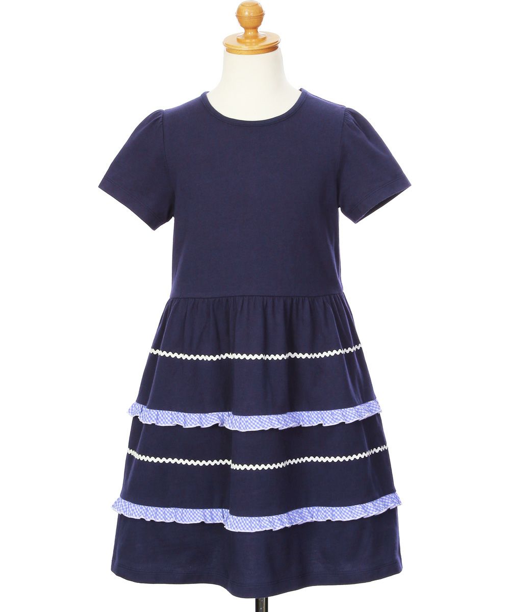 100 % cotton gathered dress with frill 2023ss2 Navy torso