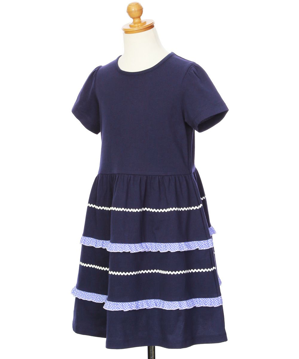 100 % cotton gathered dress with frill 2023ss2 Navy torso