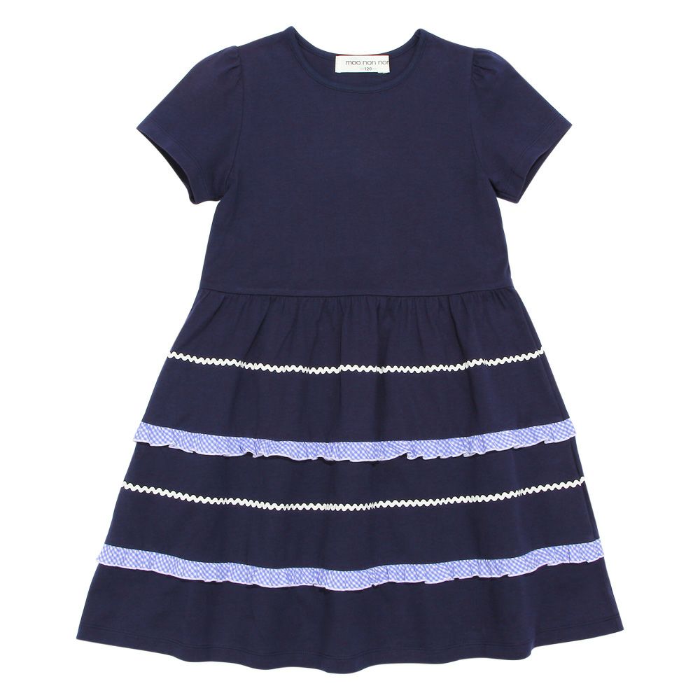 100 % cotton gathered dress with frill 2023ss2 Navy front
