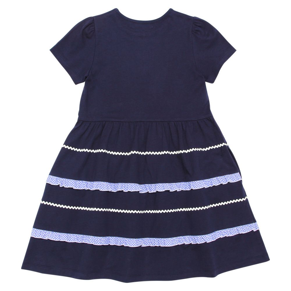 100 % cotton gathered dress with frill 2023ss2 Navy back