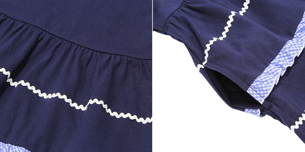 100 % cotton gathered dress with frill 2023ss2 Navy Design point 2