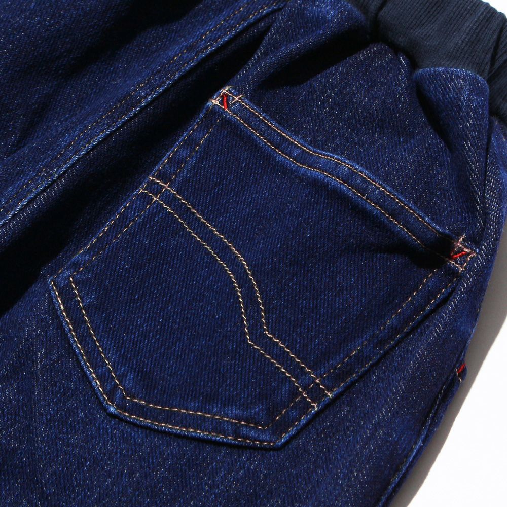 ウォッシュ加工 デニムニット ユニセックス パンツNavyDesign point 1