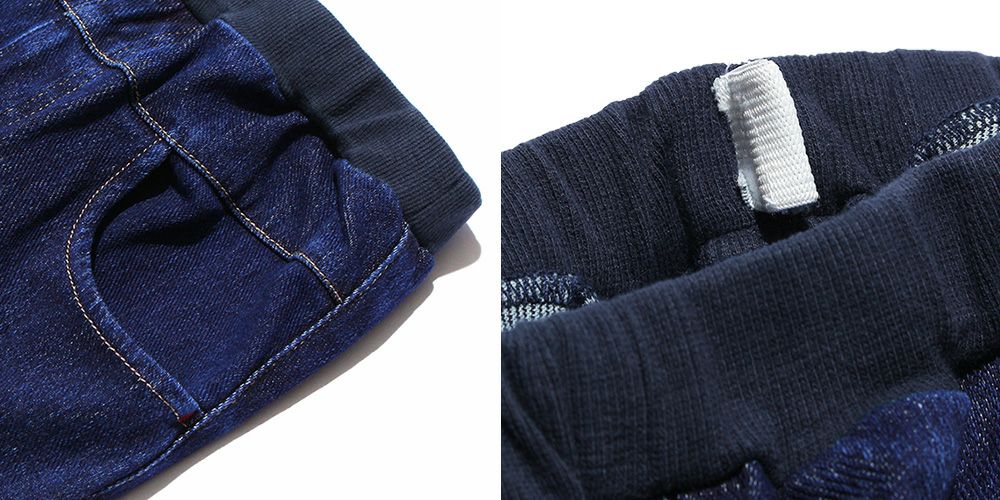 ウォッシュ加工 デニムニット ユニセックス パンツNavyDesign point 2