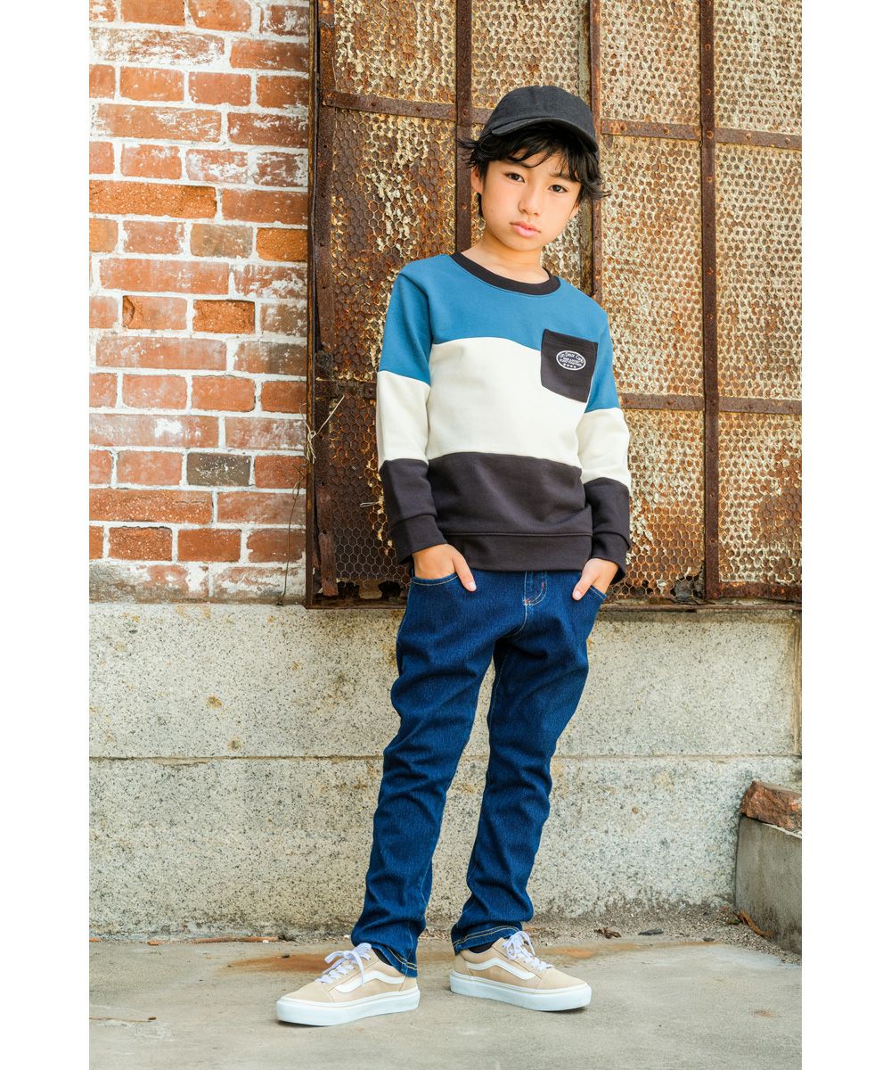 ウォッシュ加工 デニムニット ユニセックス パンツNavymodel image 1