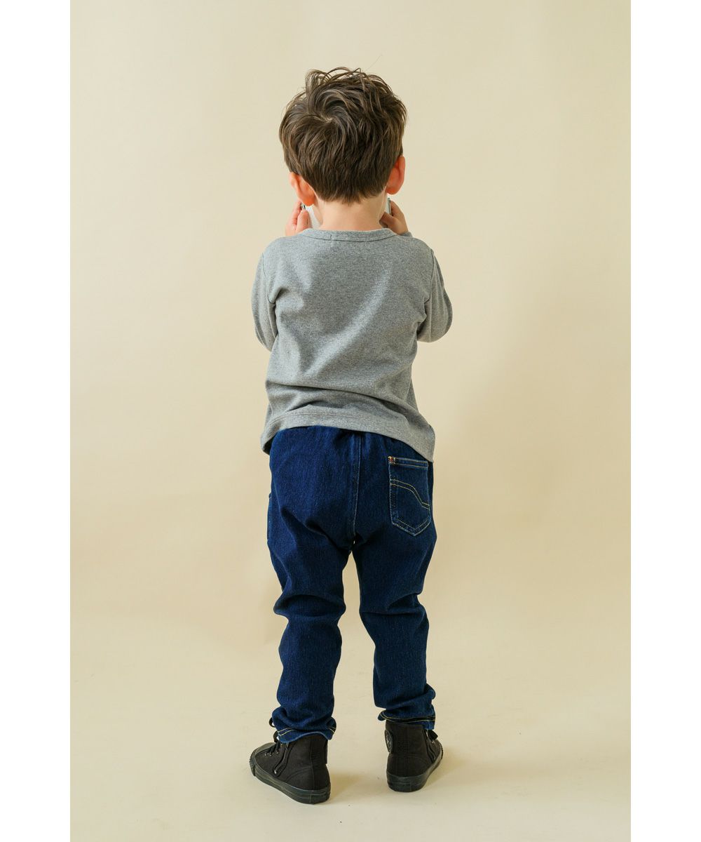 ウォッシュ加工 デニムニット ユニセックス パンツNavymodel image 4