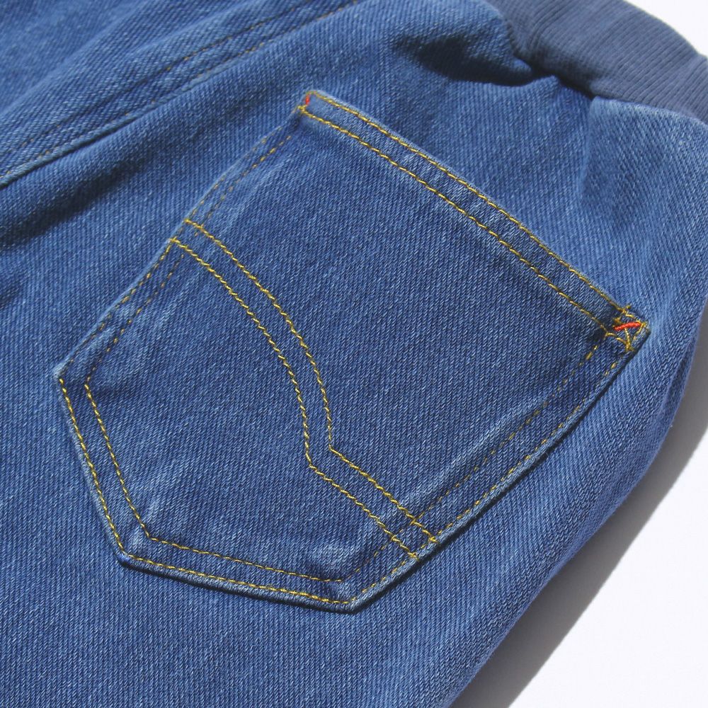 ウォッシュ加工 デニムニット ユニセックス パンツBlueDesign point 1