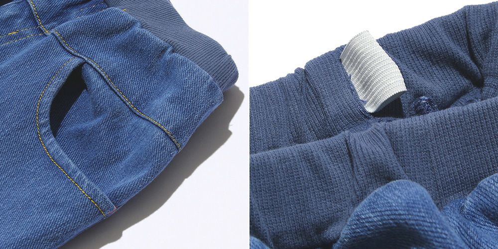 ウォッシュ加工 デニムニット ユニセックス パンツBlueDesign point 2