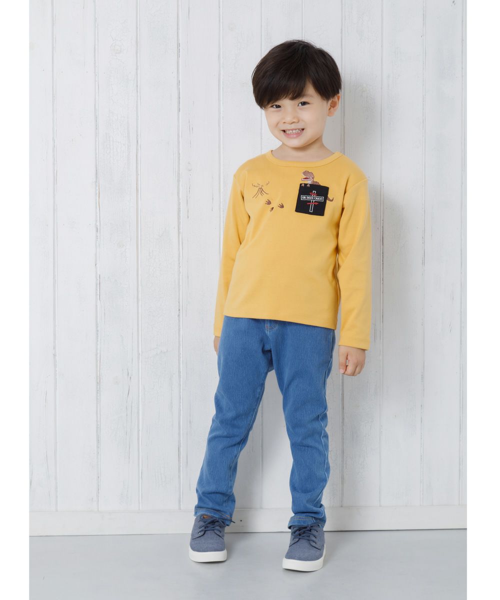 ウォッシュ加工 デニムニット ユニセックス パンツBluemodel image 2