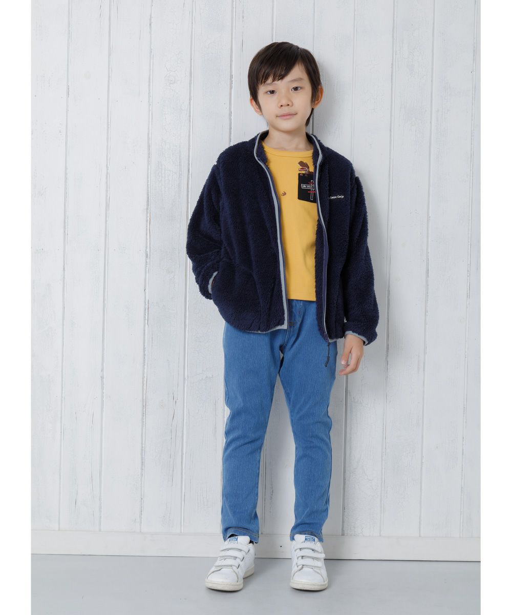 ウォッシュ加工 デニムニット ユニセックス パンツBluemodel image 3