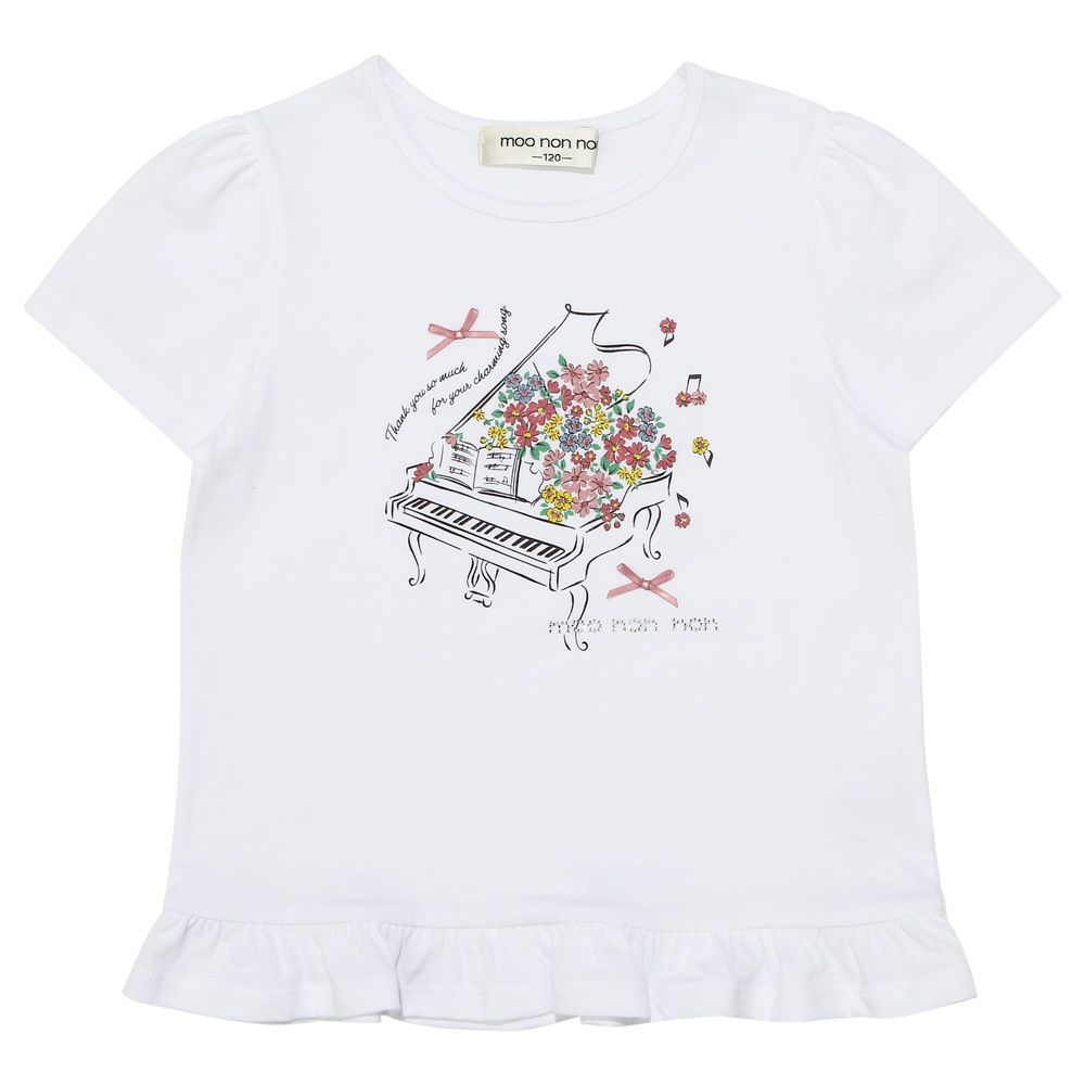 100 % cotton flower piano note print frill T -shirt 2023ss2 Off White front