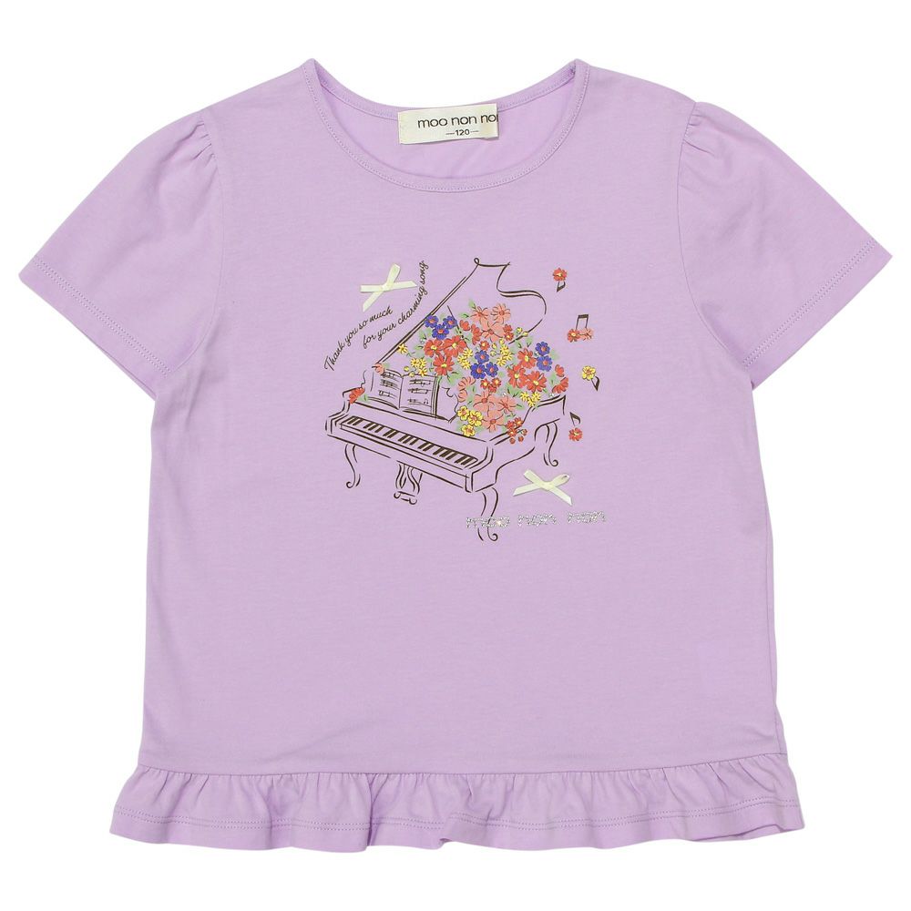100 % cotton flower piano note print frill T -shirt 2023ss2 Purple front