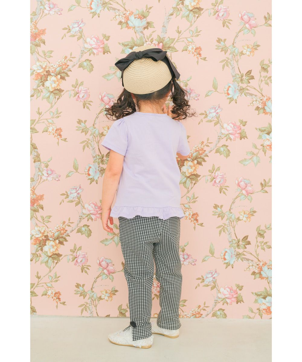 100 % cotton flower piano note print frill T -shirt 2023ss2 Purple model image 3