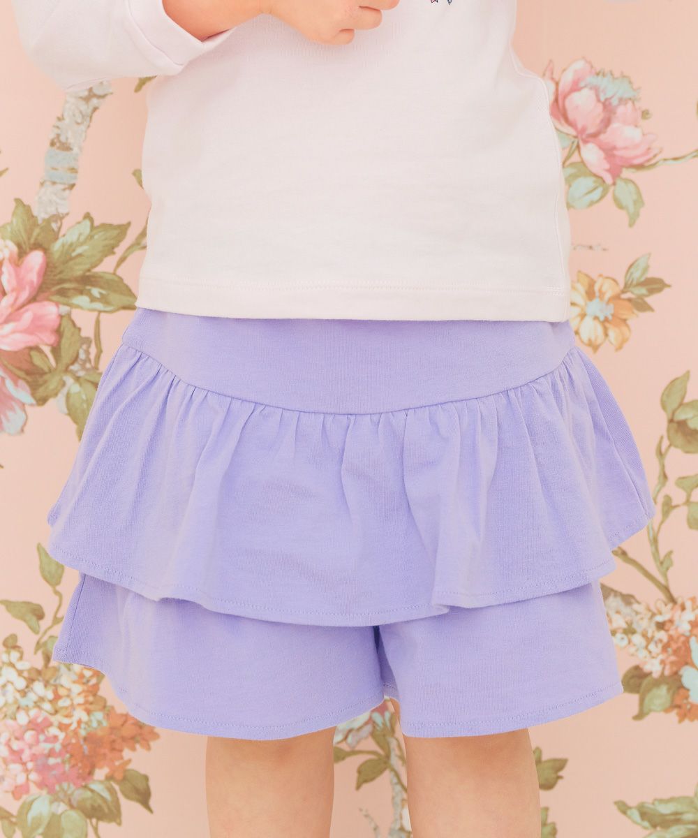 100 % cotton waist rubber frill solid culottes 2023ss2 Purple model image 1