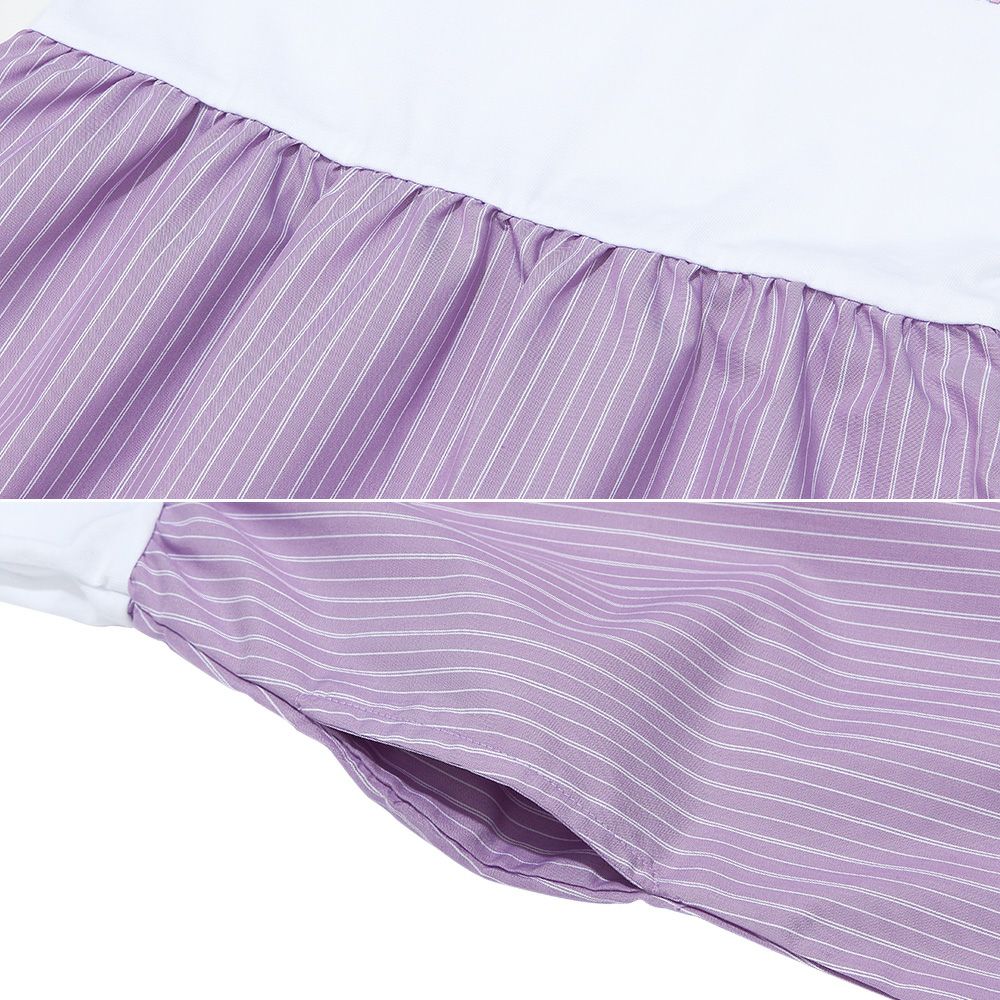Ribbon lace embroidery striped pattern docking dress 2023ss2 Purple Design point 2