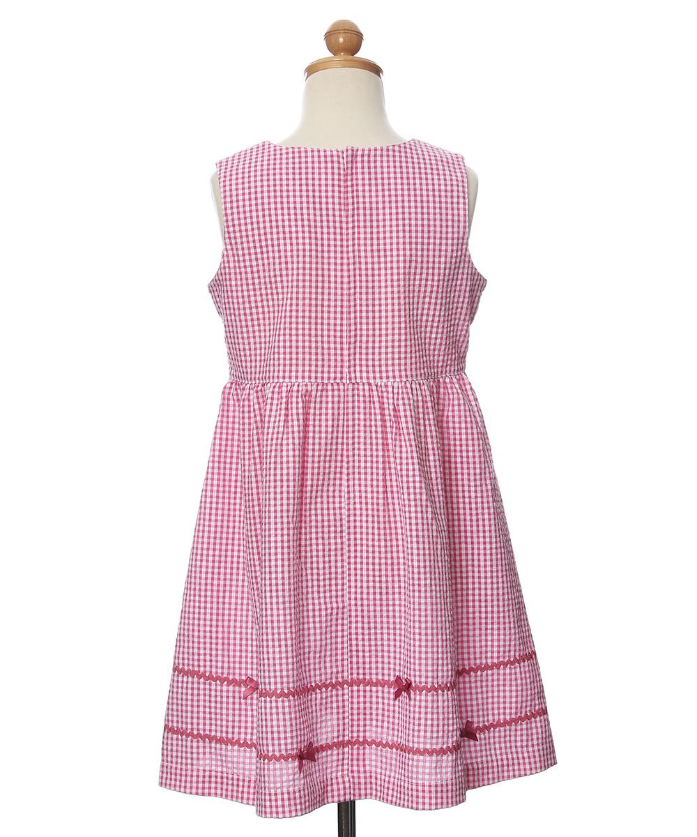 Gingham plaid dress with ribbon dress 2023ss2 Pink torso