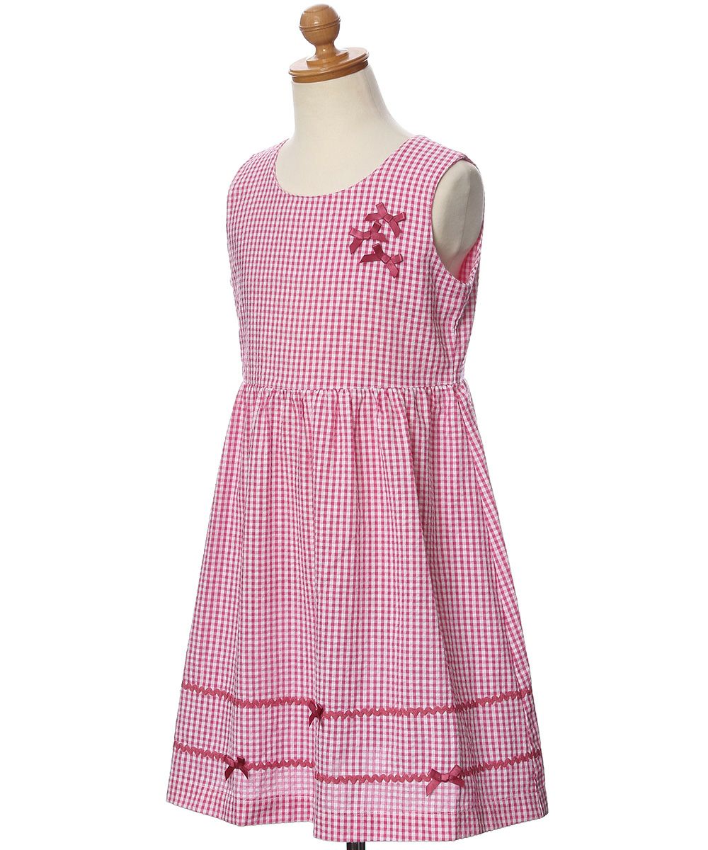 Gingham plaid dress with ribbon dress 2023ss2 Pink torso