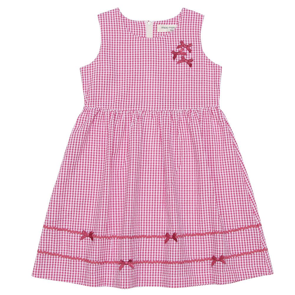 Gingham plaid dress with ribbon dress 2023ss2 Pink front