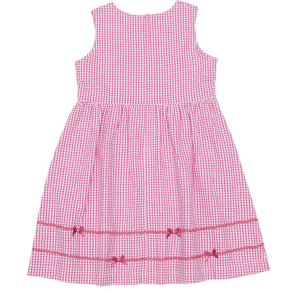 Gingham plaid dress with ribbon dress 2023ss2 Pink back