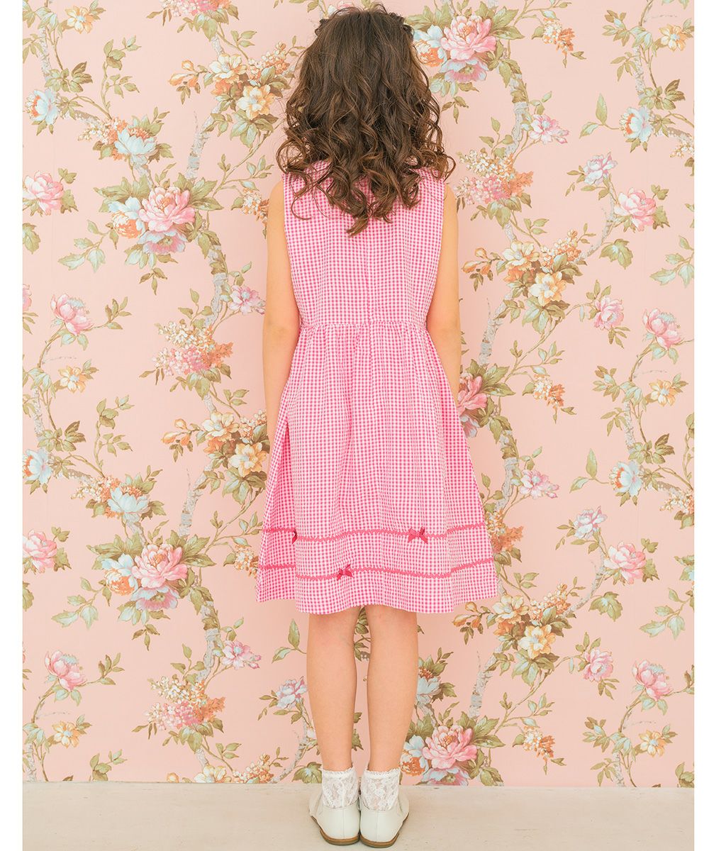 Gingham plaid dress with ribbon dress 2023ss2 Pink model image 2