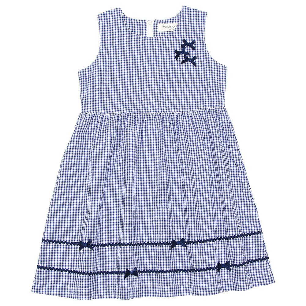 Gingham plaid dress with ribbon dress 2023ss2 Navy front