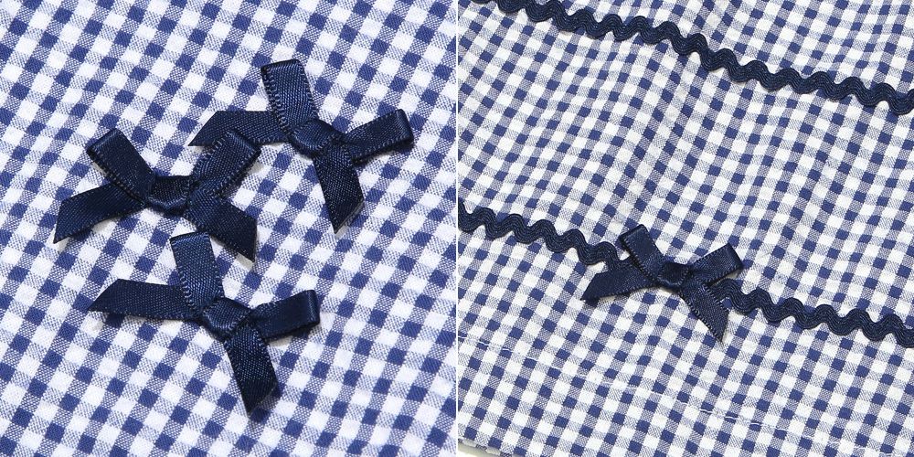 Gingham plaid dress with ribbon dress 2023ss2 Navy Design point 1