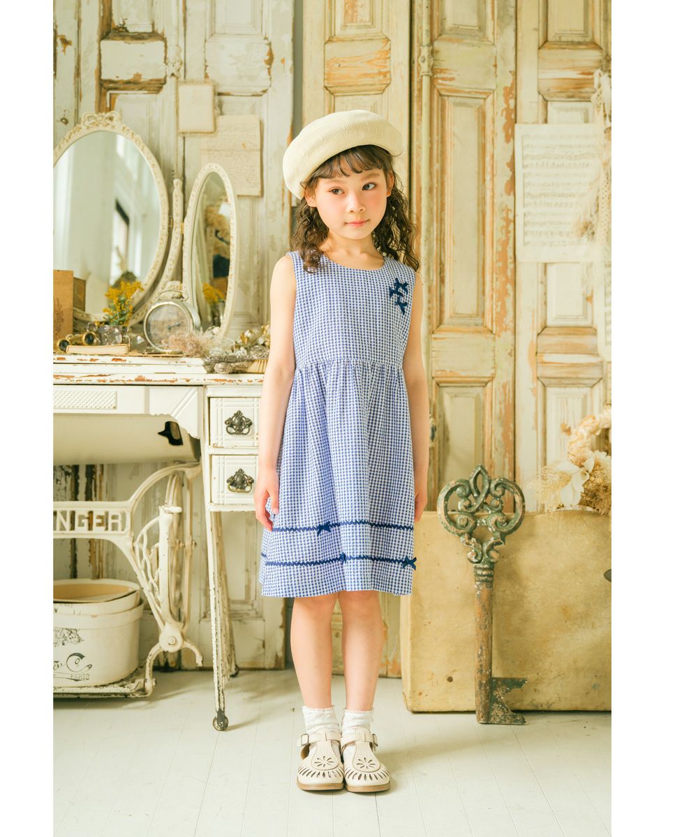 Gingham plaid dress with ribbon dress 2023ss2 Navy model image 1