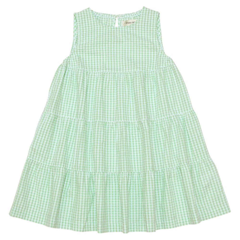 Gingham plaid gather dress 2023ss2 Green front