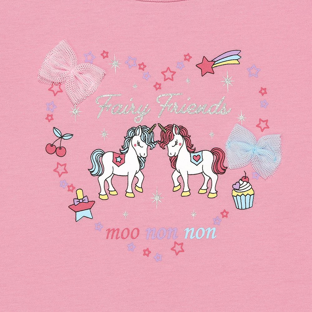 100 % cotton unicorn print ribbon T -shirt 2023ss2 Shocking Pink Design point 1