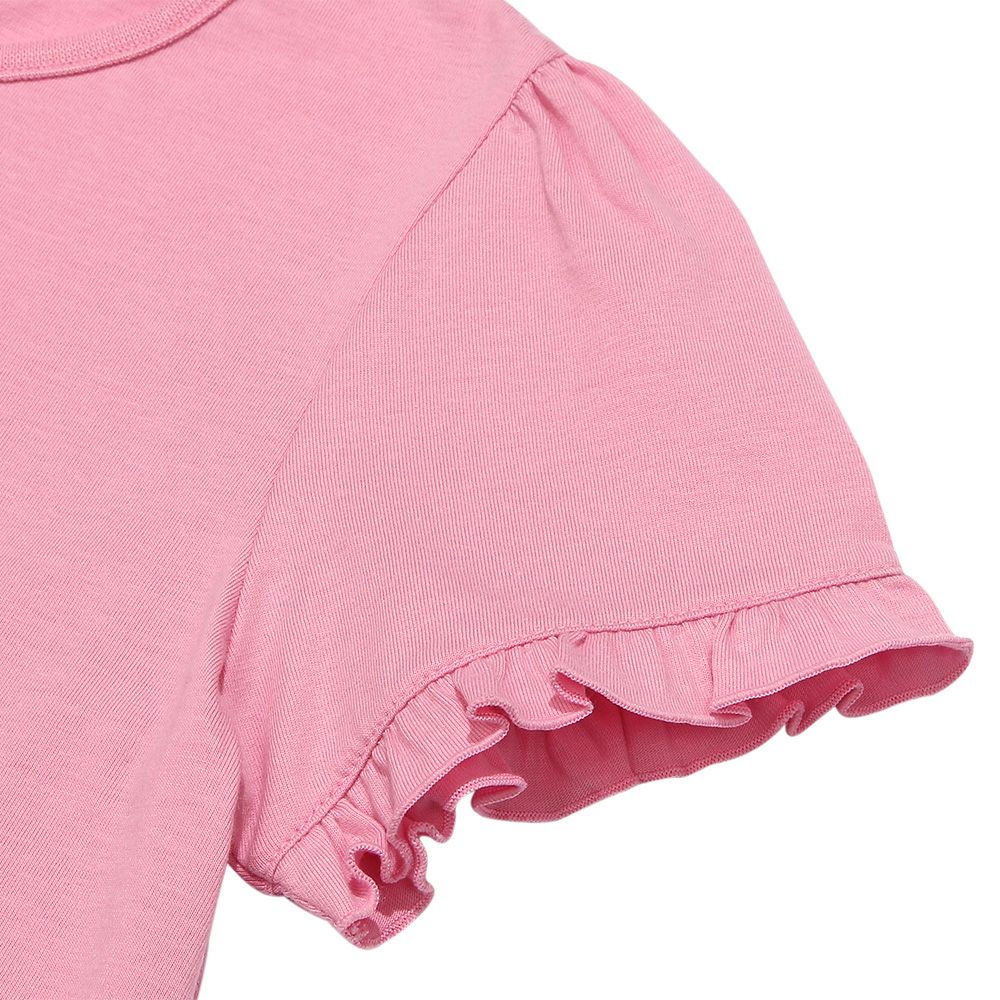100 % cotton unicorn print ribbon T -shirt 2023ss2 Shocking Pink Design point 2