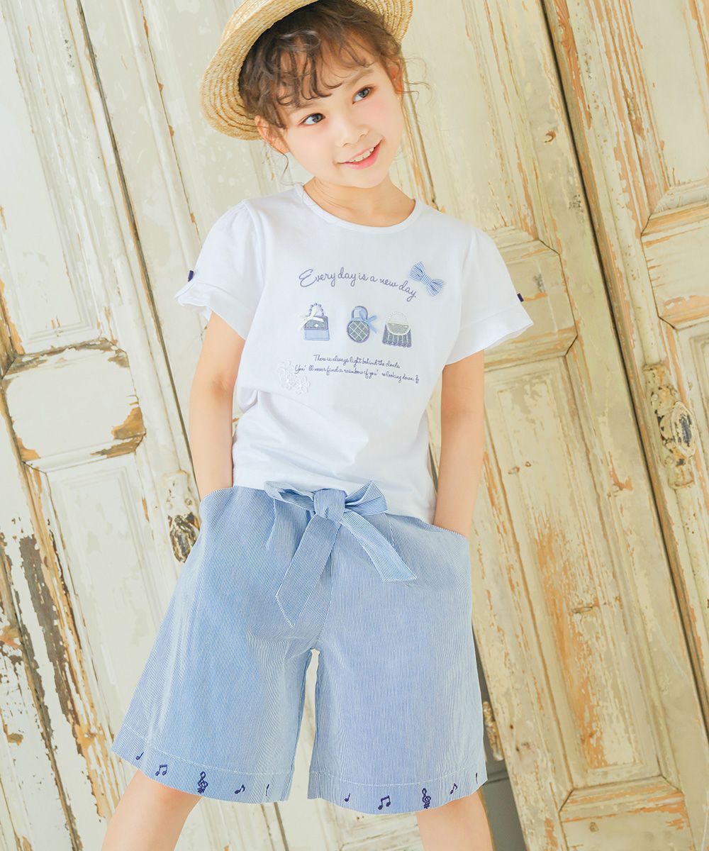 100 % cotton bag embroidery ribbon flower motif T -shirt 2023ss2 Off White model image whole body