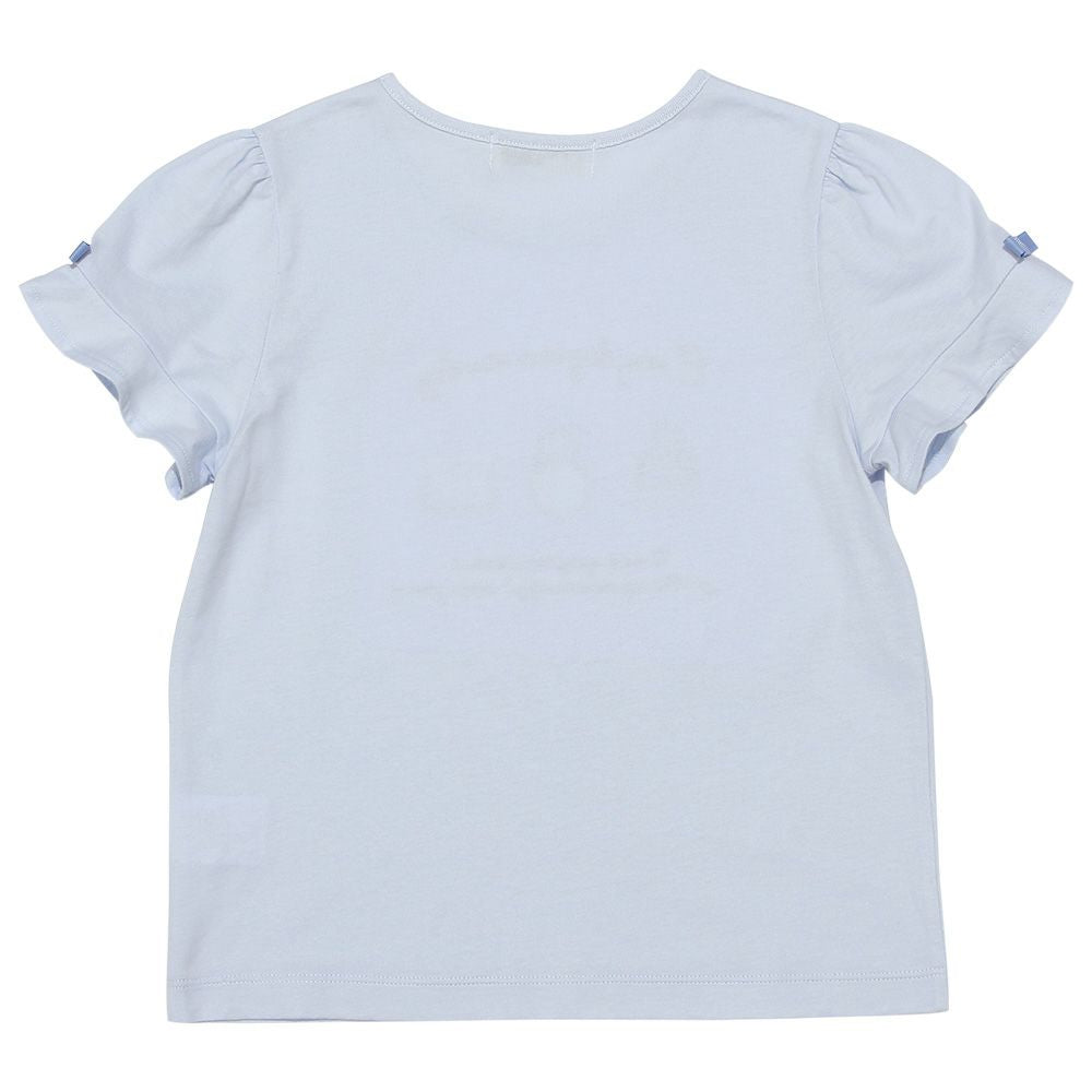 100 % cotton bag embroidery ribbon flower motif T -shirt 2023ss2 Blue back