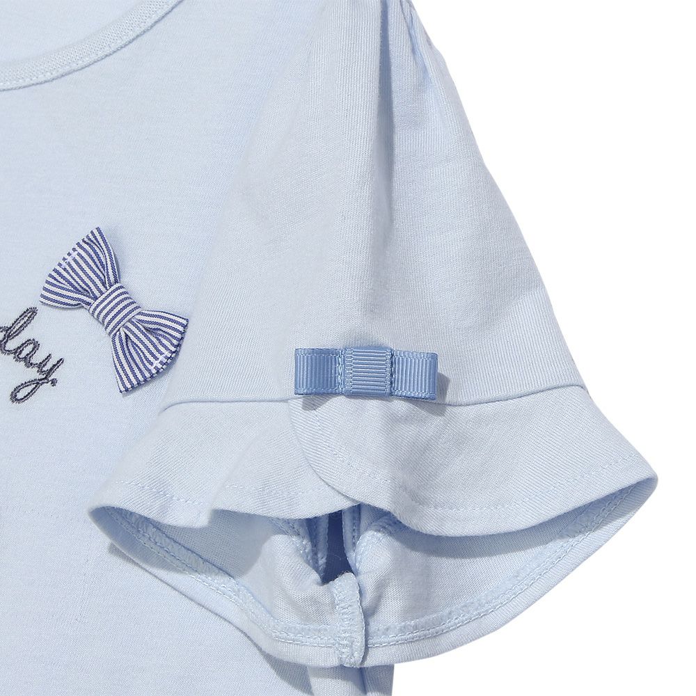 100 % cotton bag embroidery ribbon flower motif T -shirt 2023ss2 Blue Design point 2